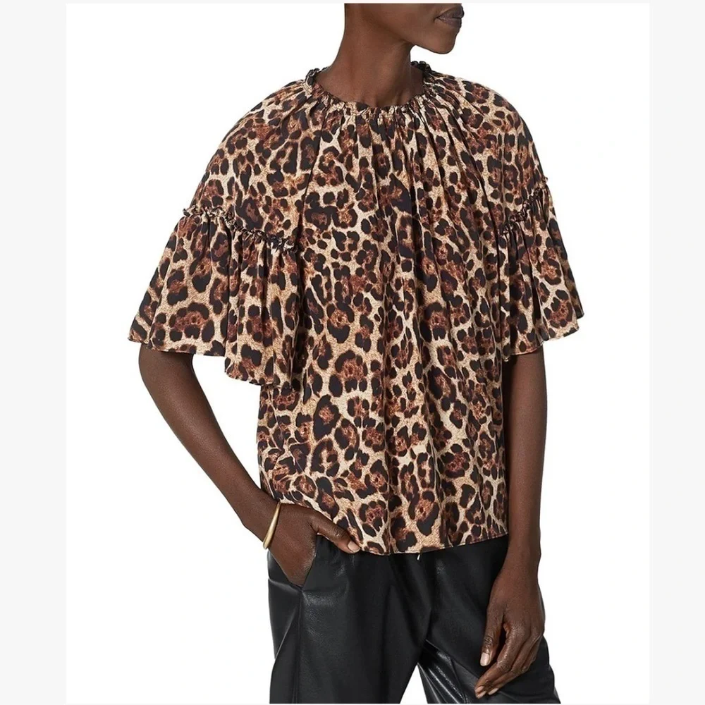 Joie Silk Animal Print Leopard Flutter Sleeve Top Size S